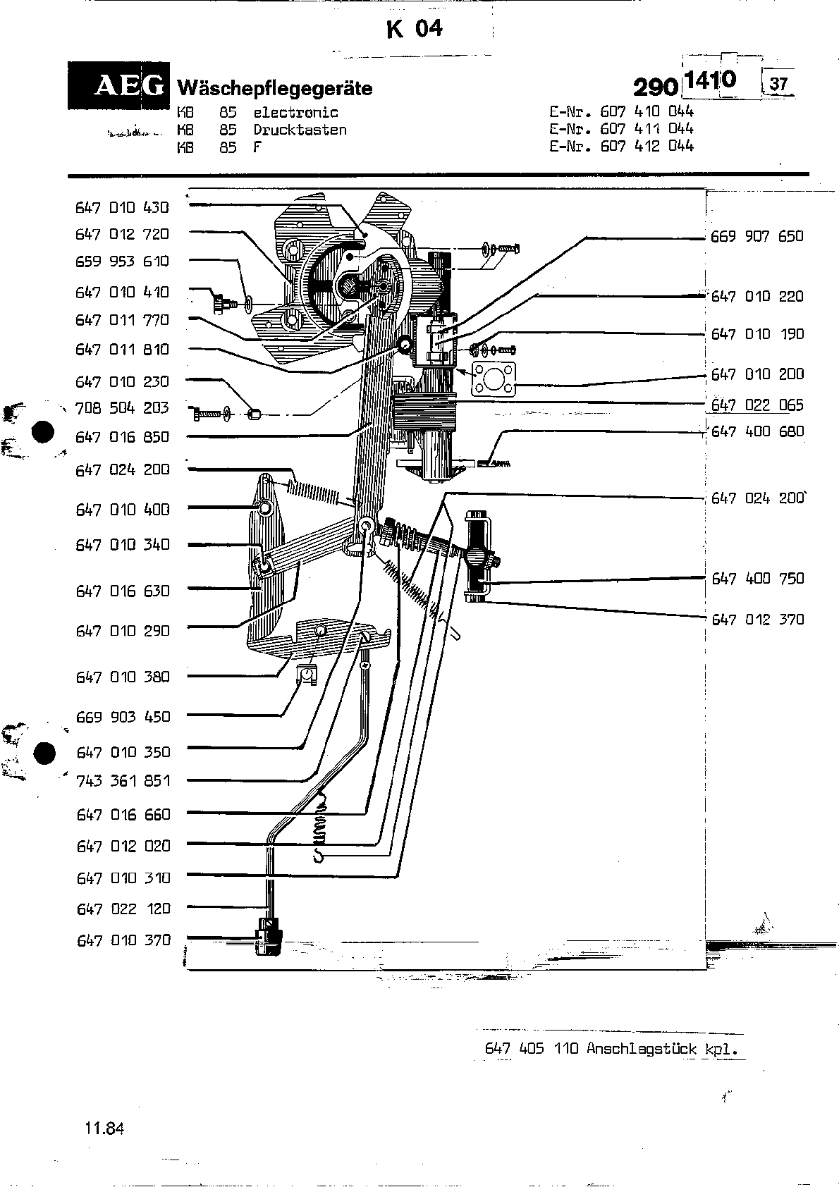 Explosionszeichnung AEG 60741104400 KB85