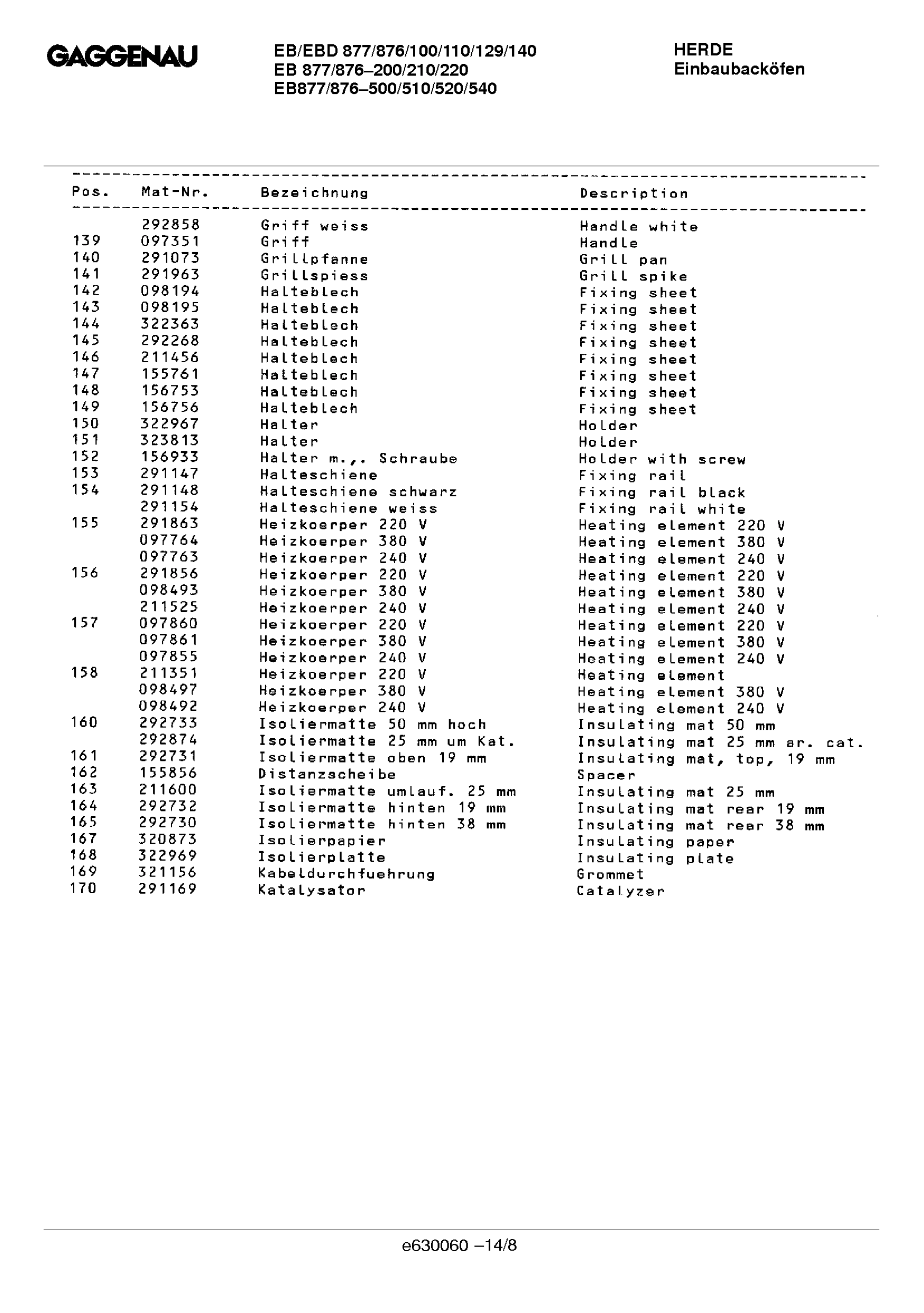 Explosionszeichnung Gaggenau EB876210(00) Explosionszeichnung Gaggenau EB876210(00)