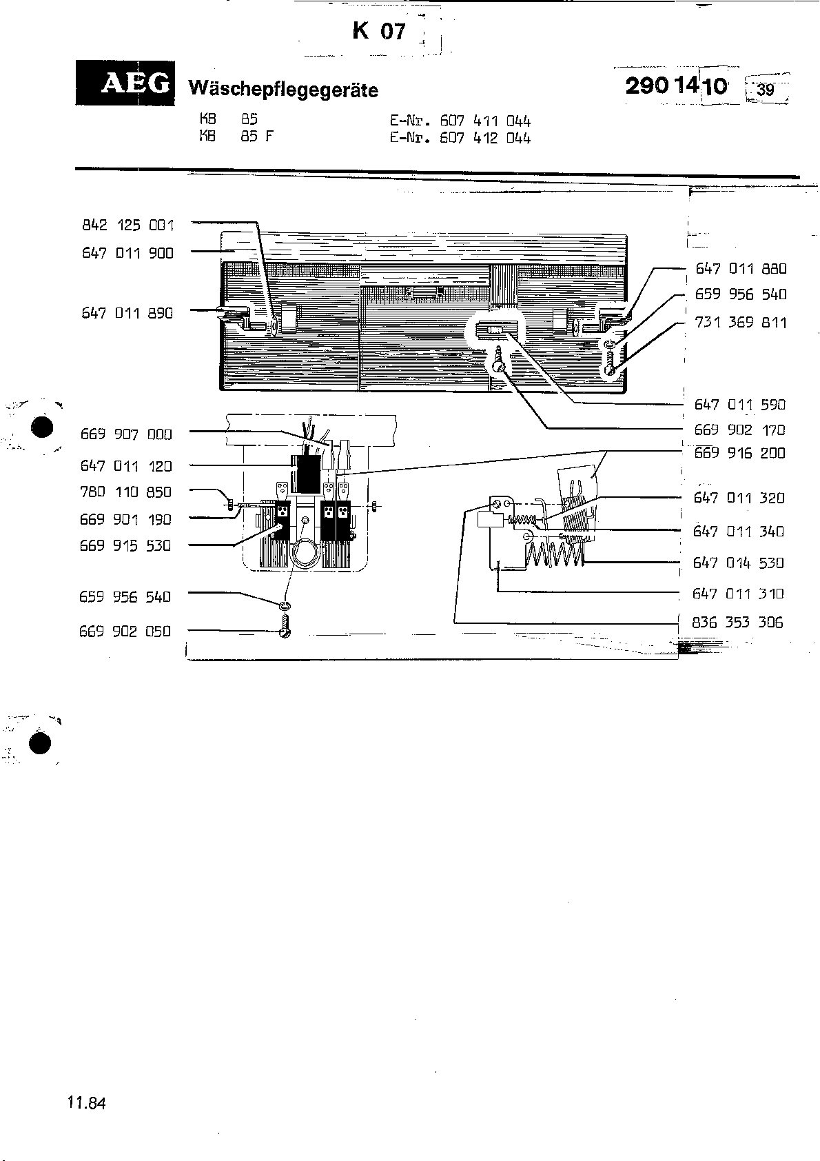 Explosionszeichnung AEG 60741104400 KB85