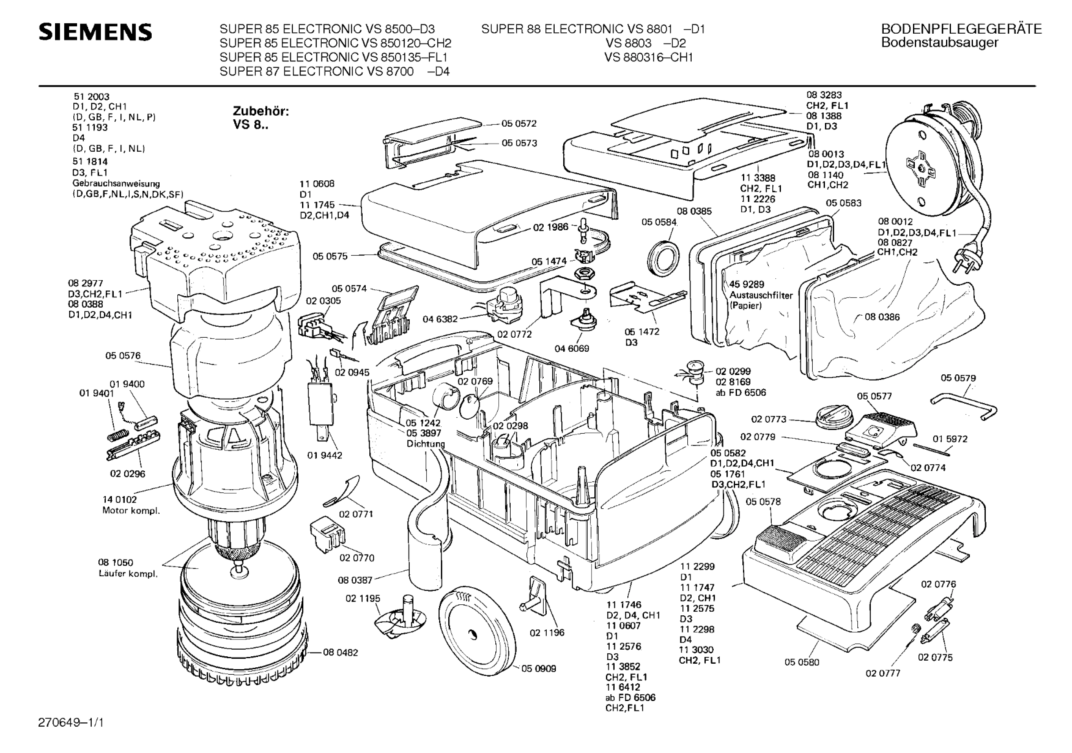 Explosionszeichnung Siemens VS880316(00) SUPER 88 ELECTRONIC