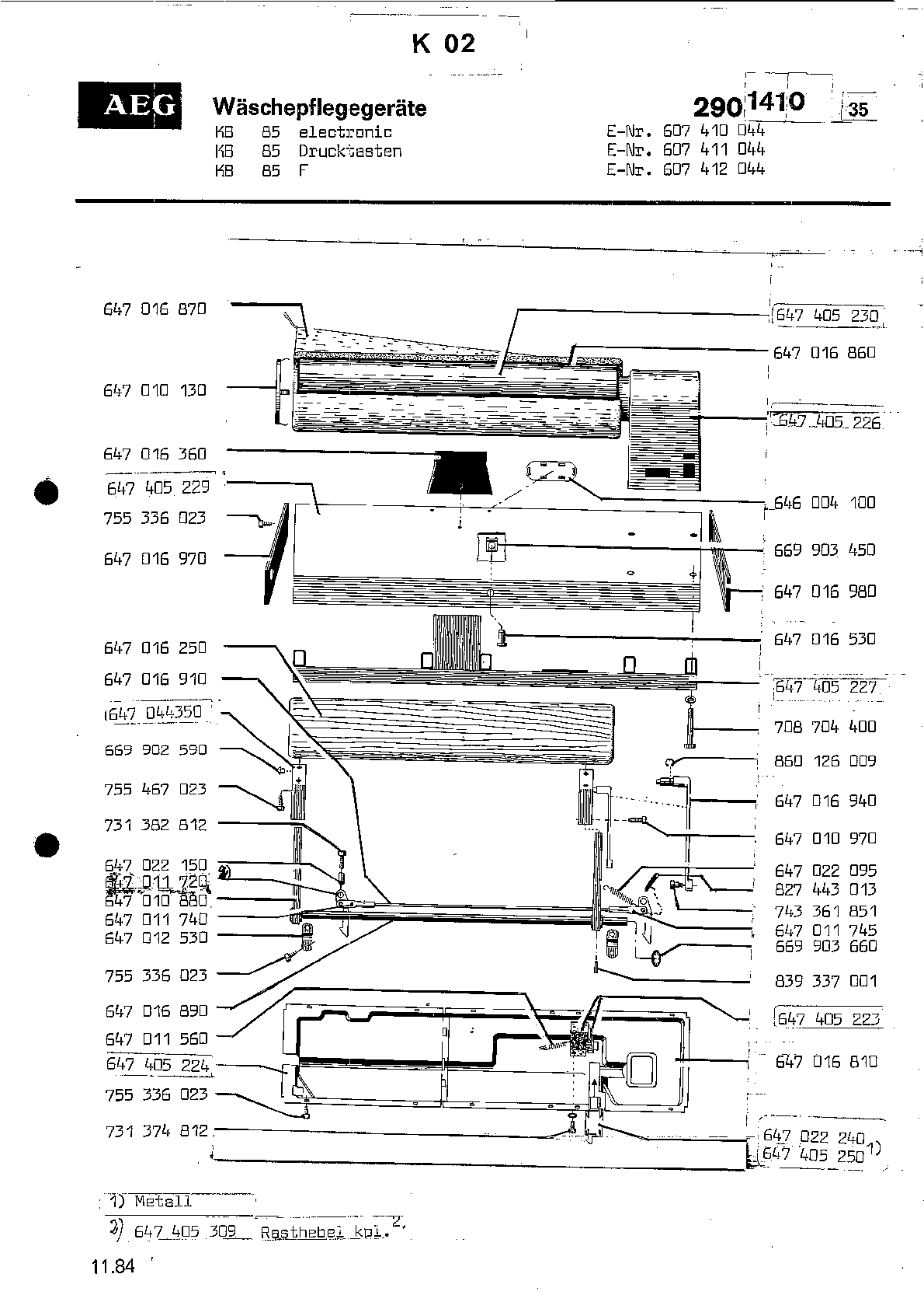 Explosionszeichnung AEG 60741104400 KB85