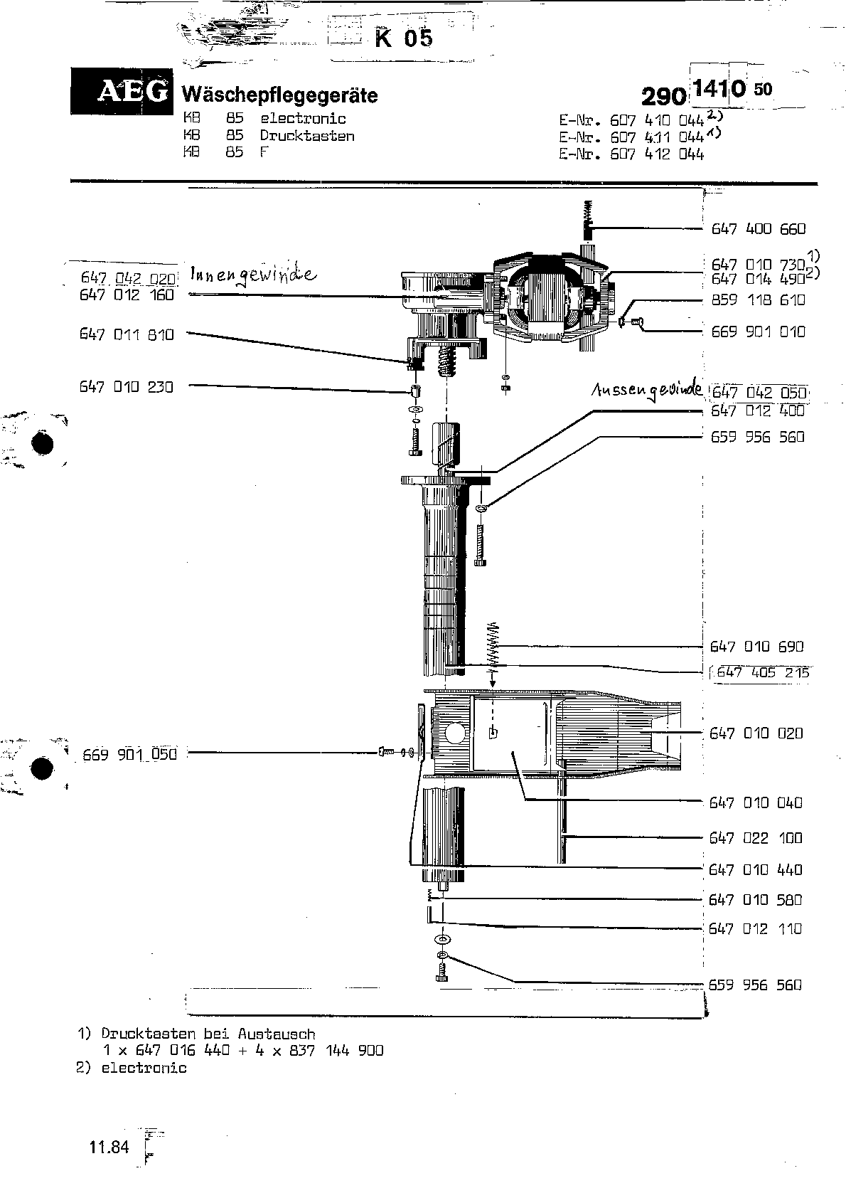 Explosionszeichnung AEG 60741104400 KB85