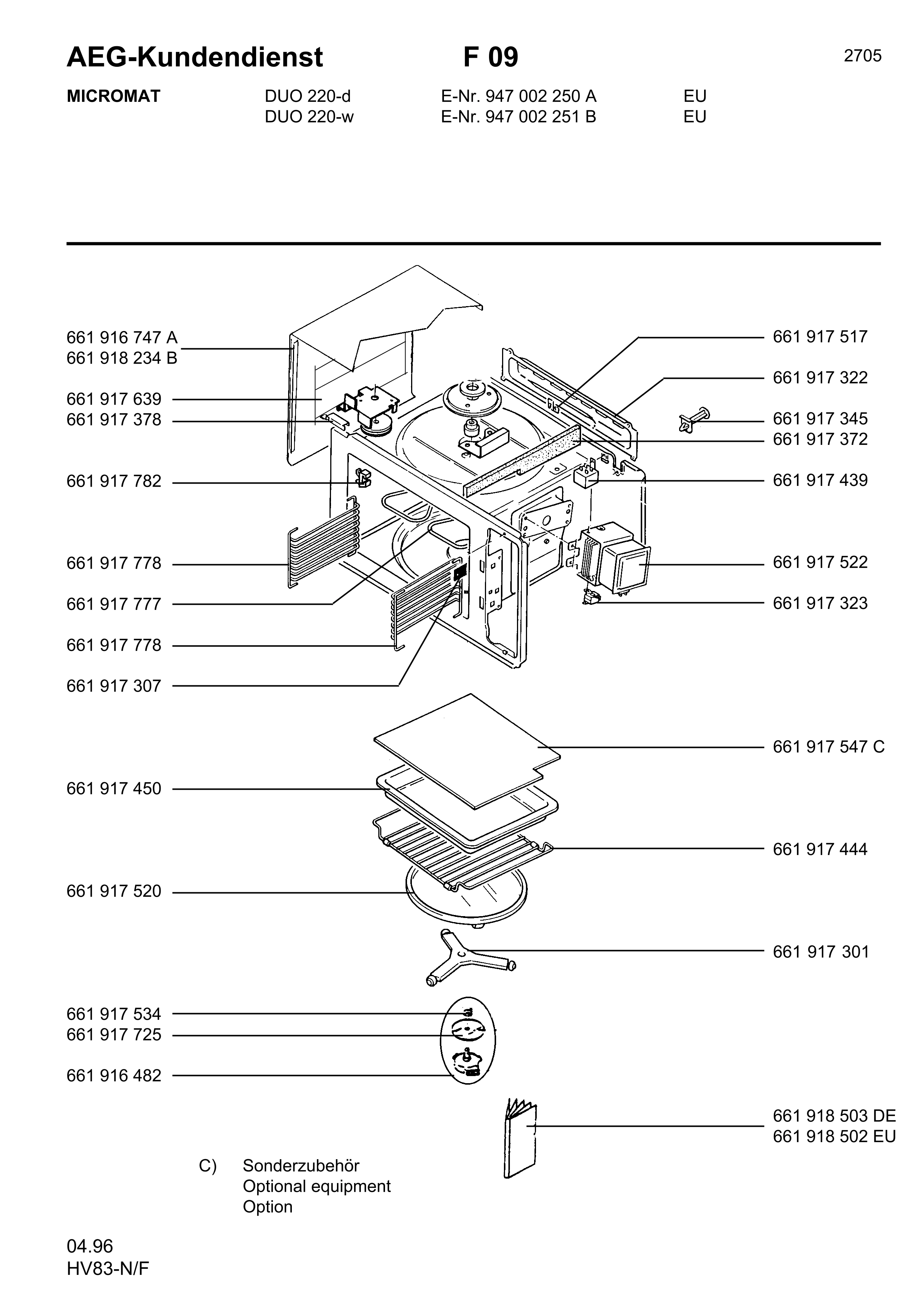 Explosionszeichnung AEG 94700225100 MCDUO220-W/EURO Explosionszeichnung AEG 94700225100 MCDUO220-W/EURO